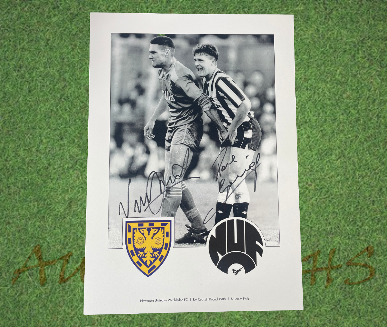 Paul Gascoigne and Vinnie Jones Dual Signed 42x30cm Squeeze Newcastle AFC Wimbledon Photo-Signed Photo-ZCL Autographs-ZCL Autographs
