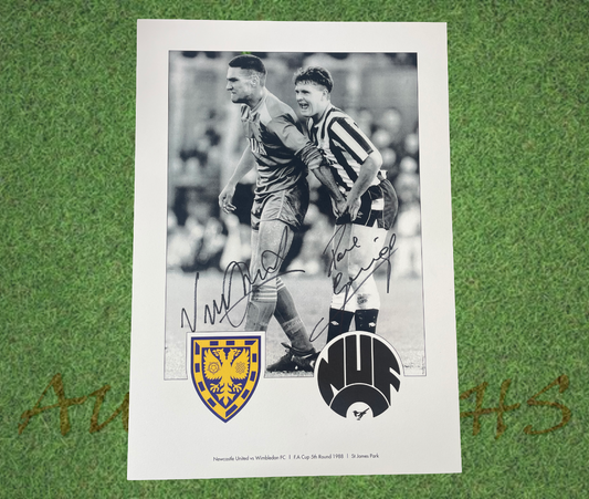 Paul Gascoigne and Vinnie Jones Dual Signed 42x30cm Squeeze Newcastle AFC Wimbledon Photo-Signed Photo-ZCL Autographs-ZCL Autographs