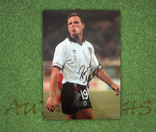 Paul Gazza Gascoigne Signed  England 1990 Tongue Out A4 Photo 1