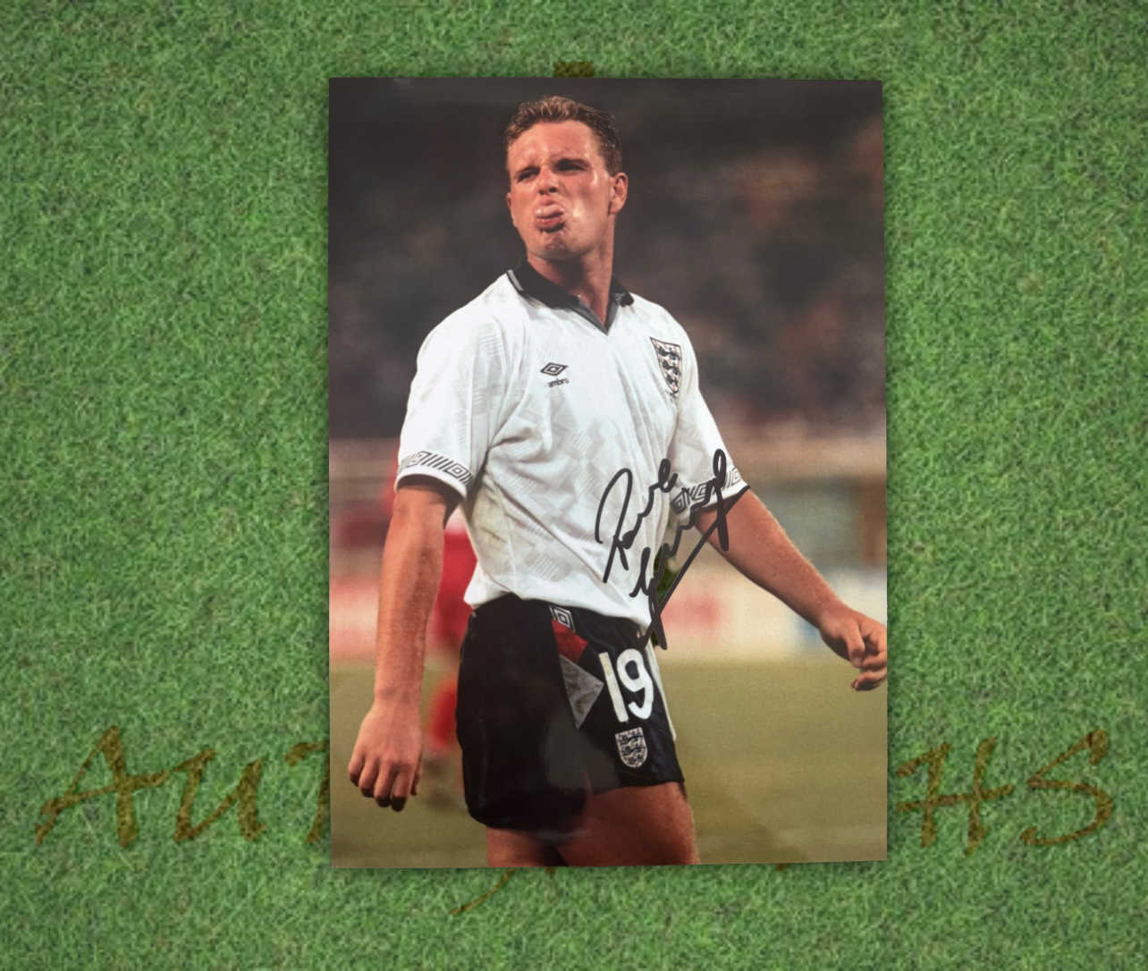 Paul Gazza Gascoigne Signed  England 1990 Tongue Out A4 Photo 2