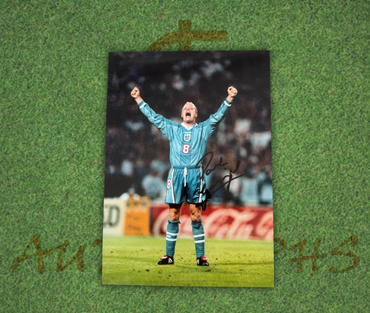 Paul Gazza Gascoigne Signed  England Euro 96 Arms Out Celebration A4 Photo 1