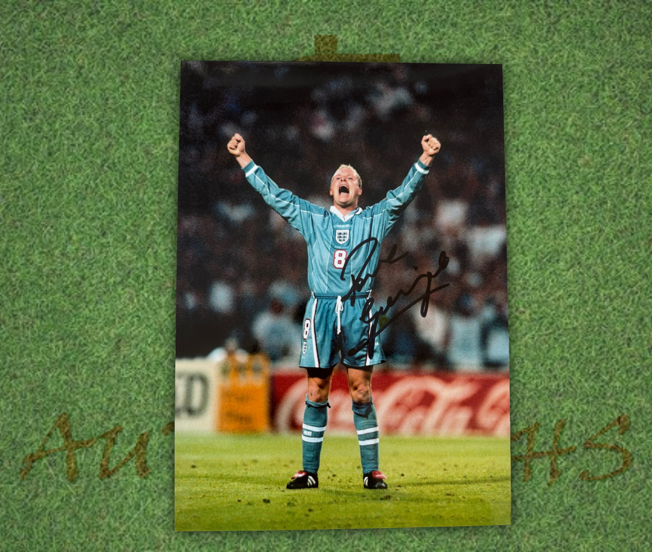 Paul Gazza Gascoigne Signed  England Euro 96 Arms Out Celebration A4 Photo 2