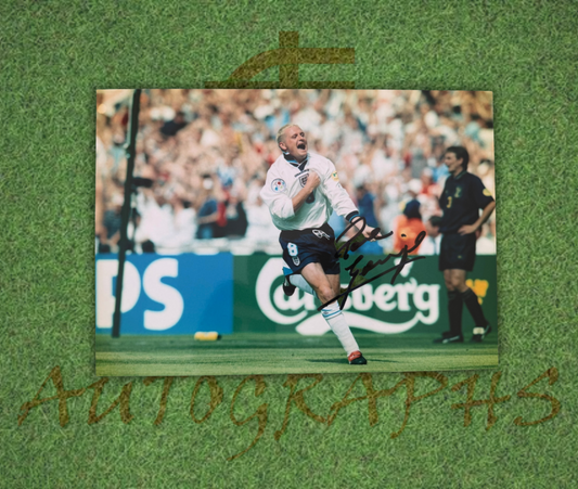 Paul Gazza Gascoigne Signed  England Euro 96 Chest Pump Celebration A4 Photo 1