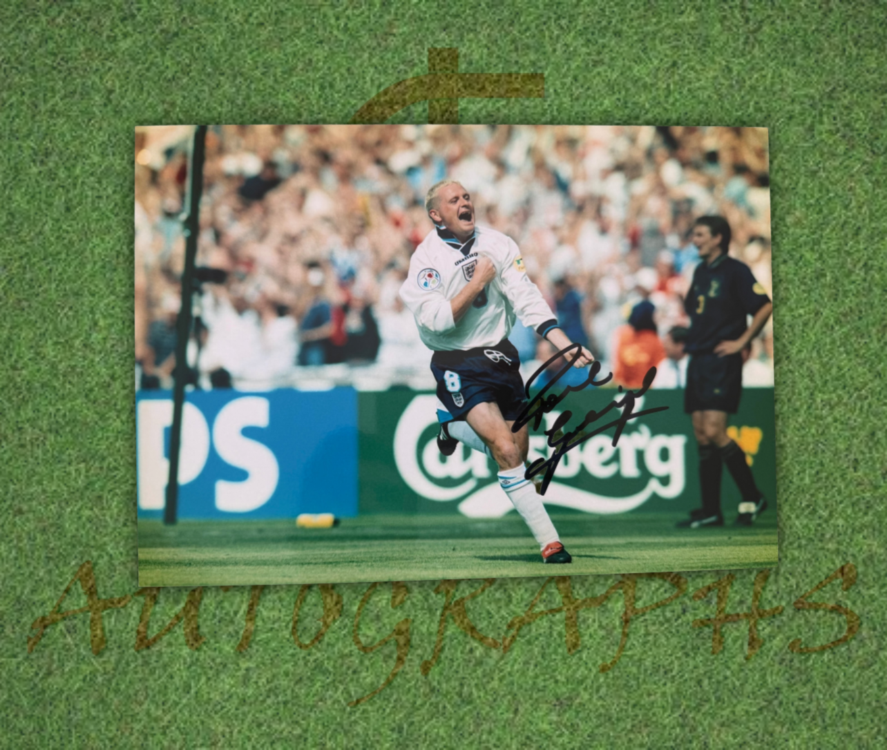 Paul Gazza Gascoigne Signed  England Euro 96 Chest Pump Celebration A4 Photo 2