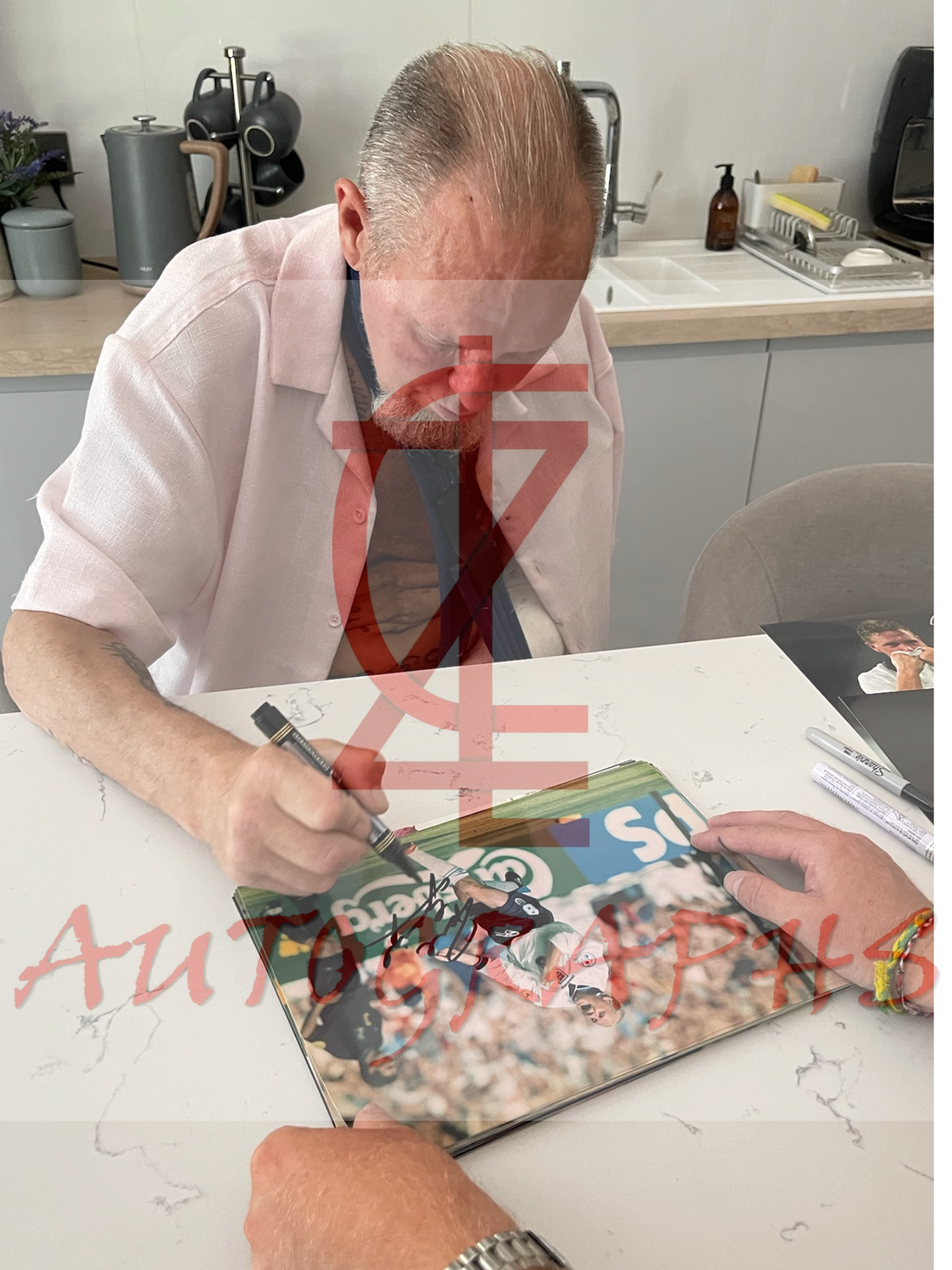Paul Gazza Gascoigne Signed  England Euro 96 Chest Pump Celebration A4 Photo Proof 1