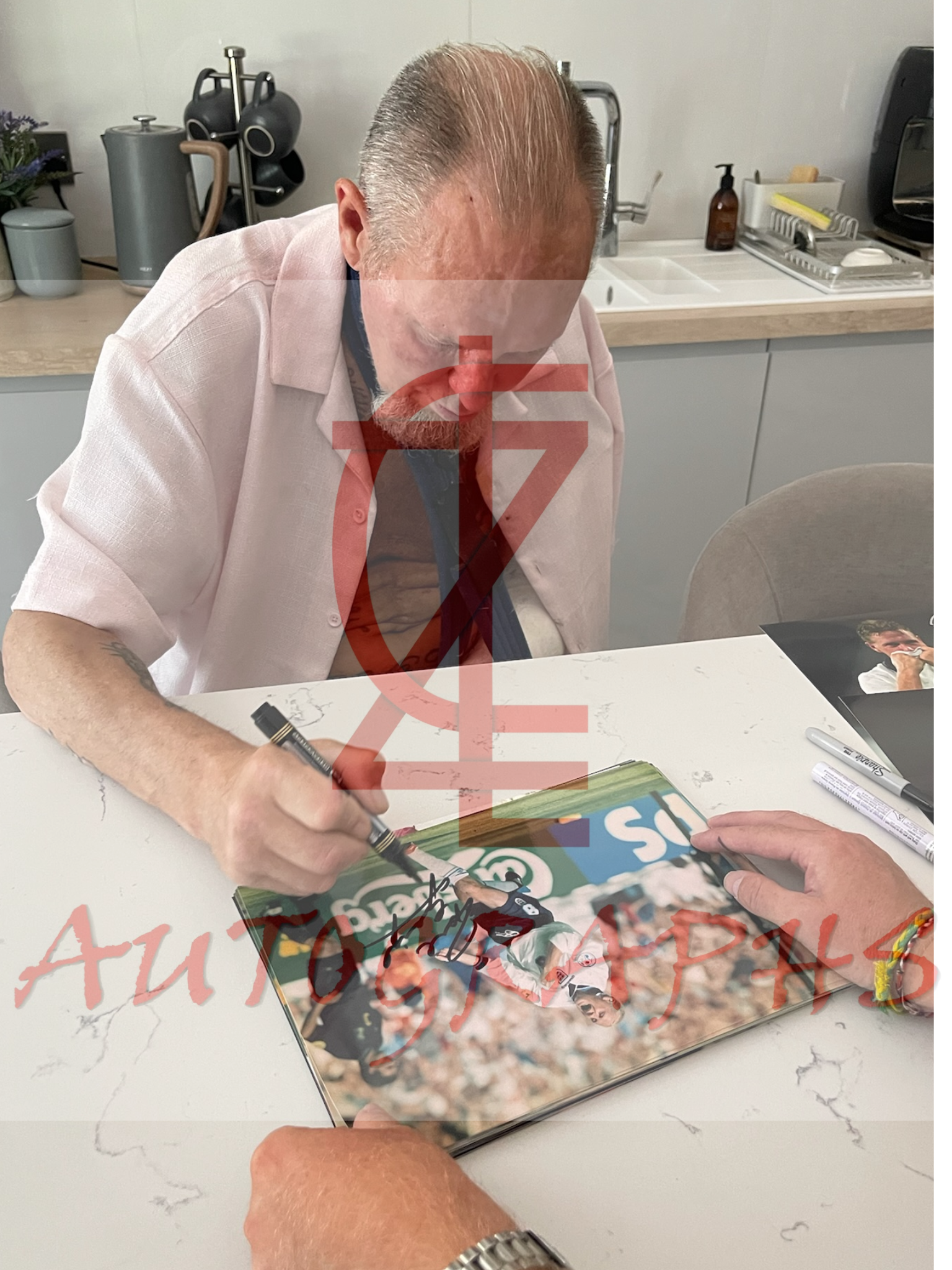 Paul Gazza Gascoigne Signed  England Euro 96 Chest Pump Celebration A4 Photo Proof 1