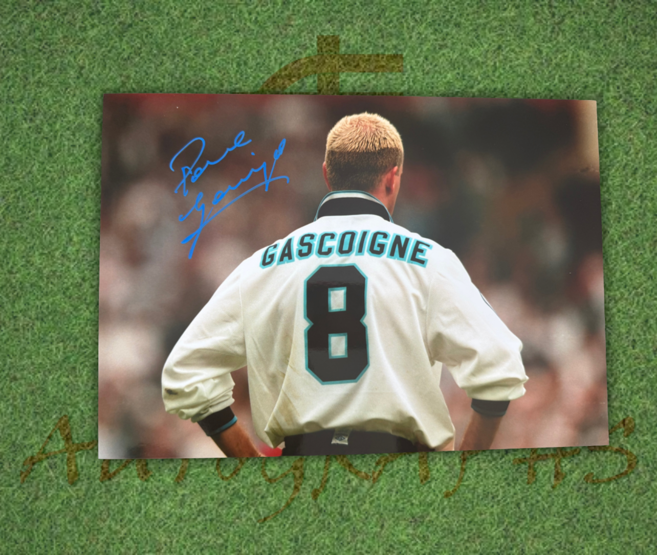 Paul Gazza Gascoigne Signed  England Euro 96 Iconic Shirt A4 Photo 2