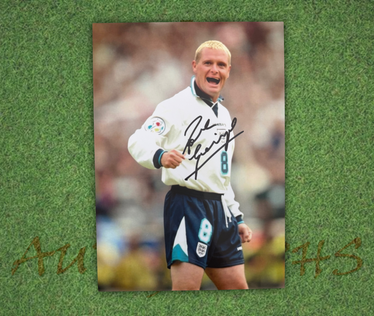 Paul Gazza Gascoigne Signed  England Euro 96 Smile A4 Photo 1