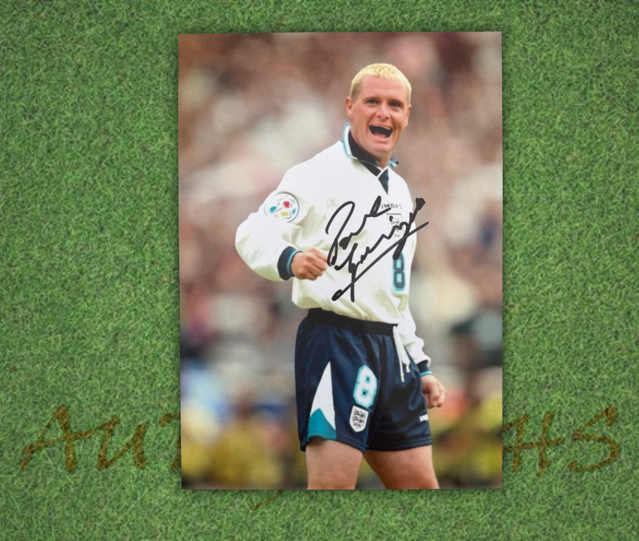 Paul Gazza Gascoigne Signed  England Euro 96 Smile A4 Photo 2