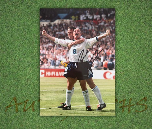 Paul Gazza Gascoigne Signed  England Euro 96 Teddy Sheringham Celebration A4 Photo 1