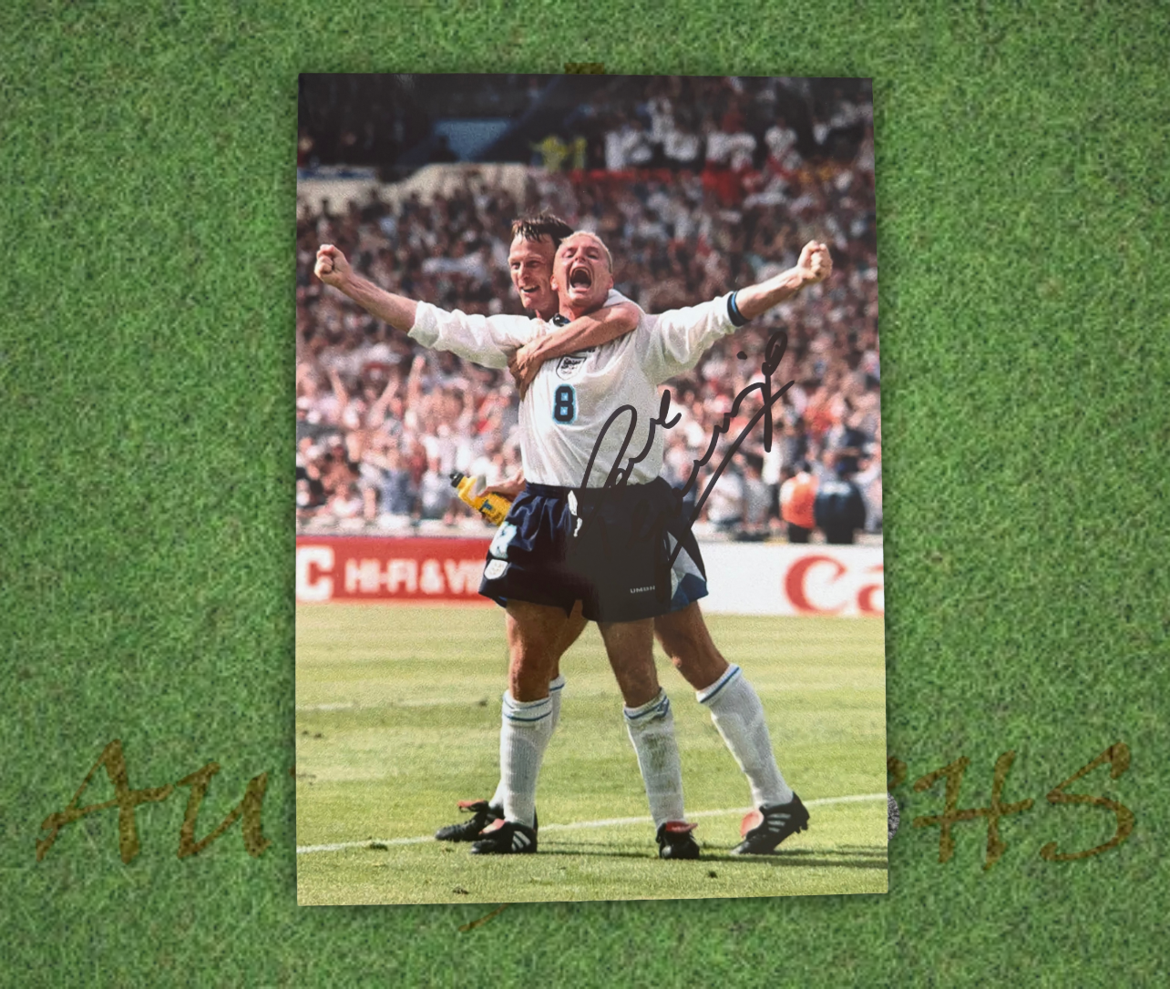 Paul Gazza Gascoigne Signed  England Euro 96 Teddy Sheringham Celebration A4 Photo 3
