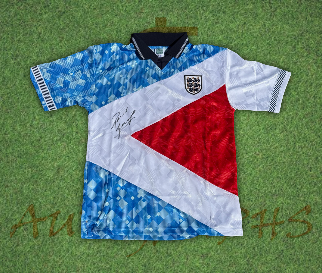 Paul Gazza Gascoigne Signed England Football 1990 Mashup Shirt photo