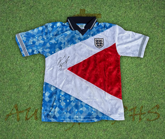 Paul Gazza Gascoigne Signed England Football 1990 Mashup Shirt photo