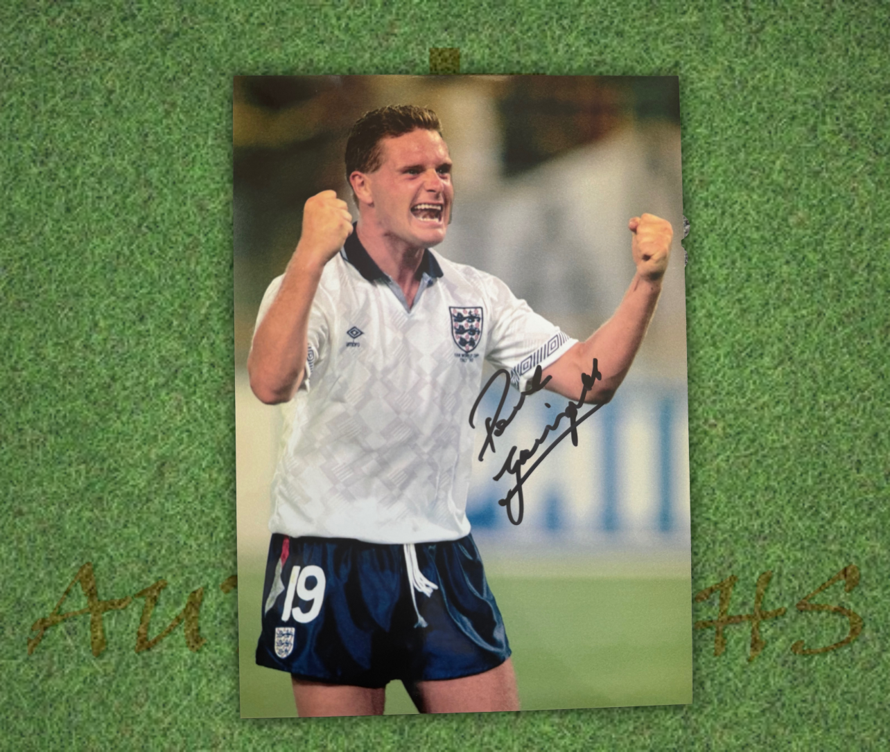 Paul Gazza Gascoigne Signed  England Italia 90 Fist Pump A4 Photo 1