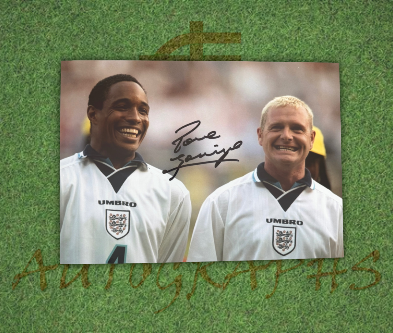 Paul Gazza Gascoigne Signed  England Lineup with Paul Ince  A4 Photo 1