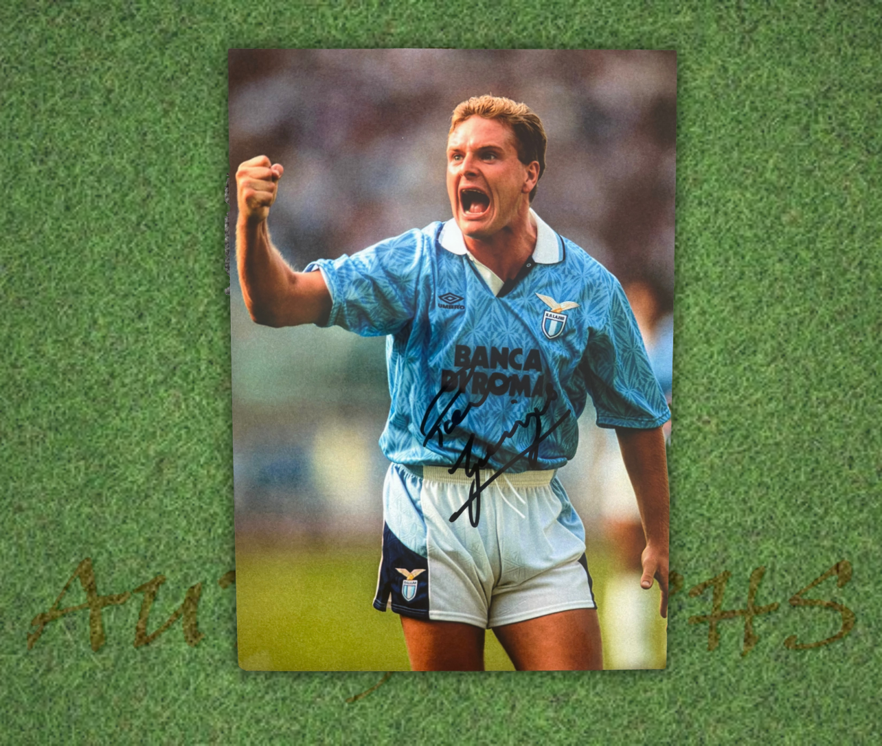 Paul Gazza Gascoigne Signed  Lazio Fist Pump A4 Photo 1