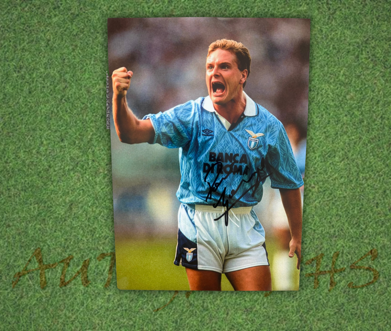 Paul Gazza Gascoigne Signed  Lazio Fist Pump A4 Photo 2
