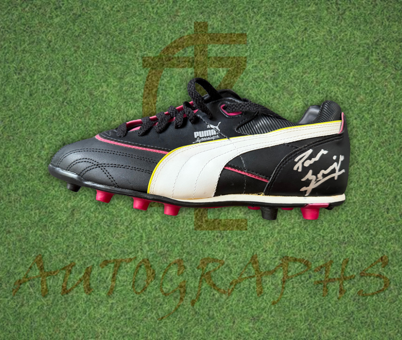 Paul Gazza Gascoigne Signed Puma Gascoigne Pink Boot Pair left 