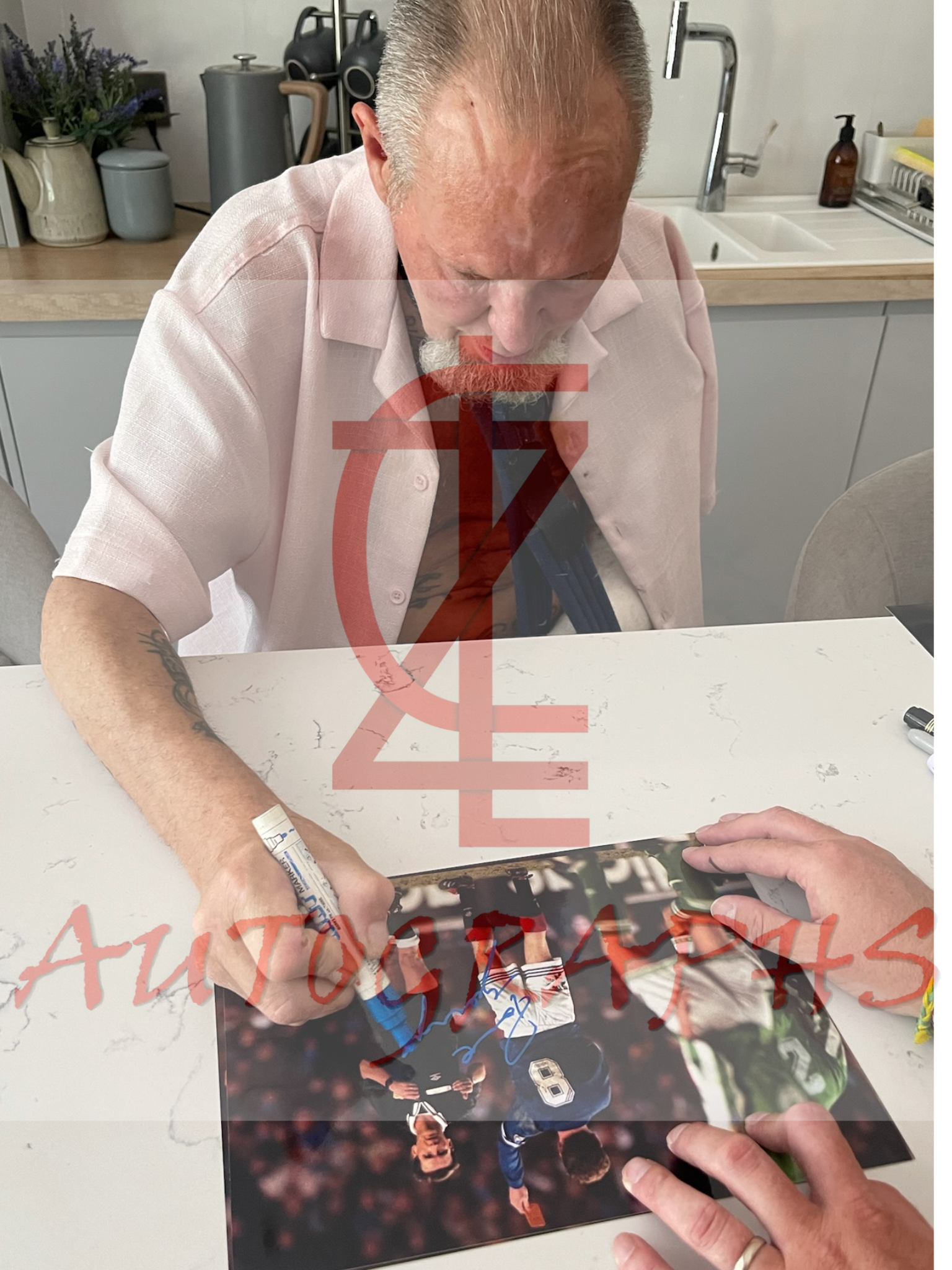 Paul Gazza Gascoigne Signed  Showing The Referee The Red Card Landscape A4 Photo Proof 1