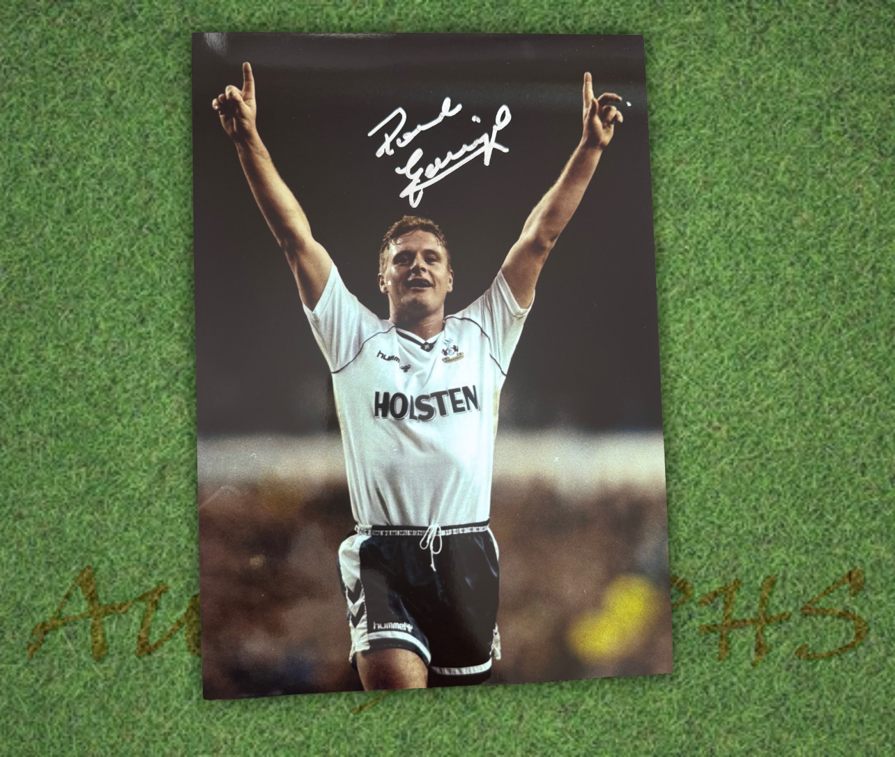 Paul Gazza Gascoigne Signed  Tottenham Celebration A4 Photo 1