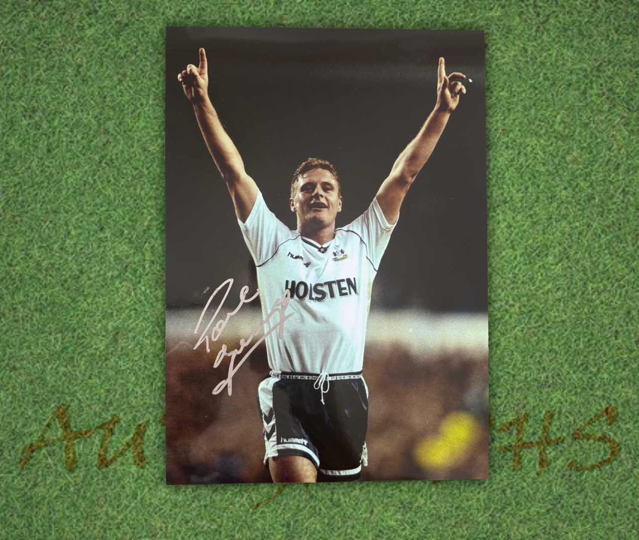 Paul Gazza Gascoigne Signed  Tottenham Celebration A4 Photo 2