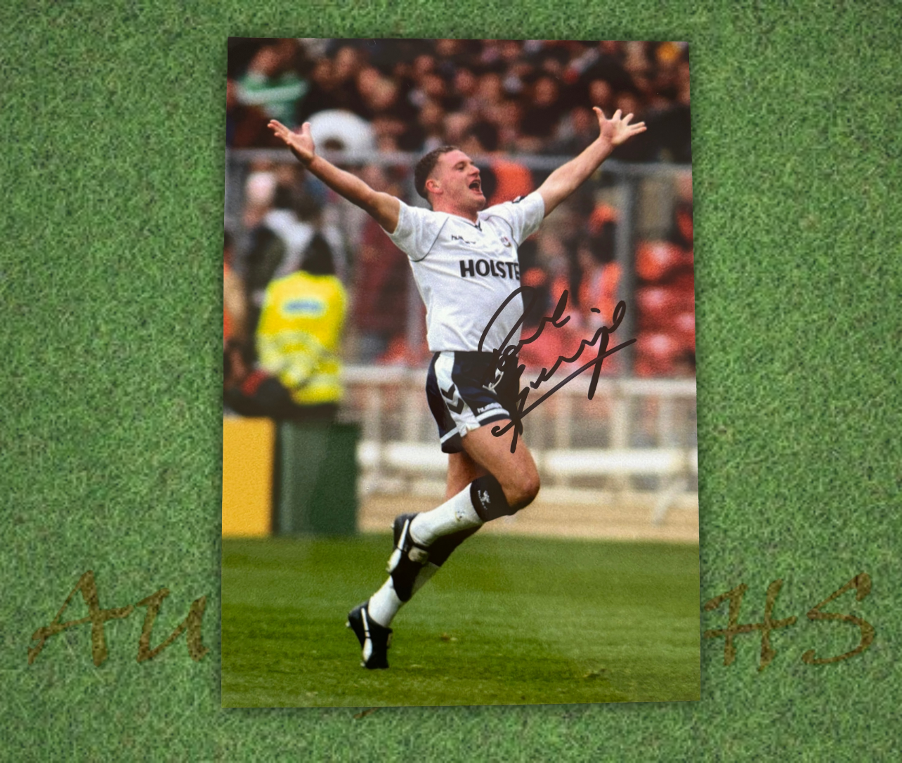 Paul Gazza Gascoigne Signed  Tottenham Hotspur 1991 FA Cup Arms Out Celebration A4 Photo 1