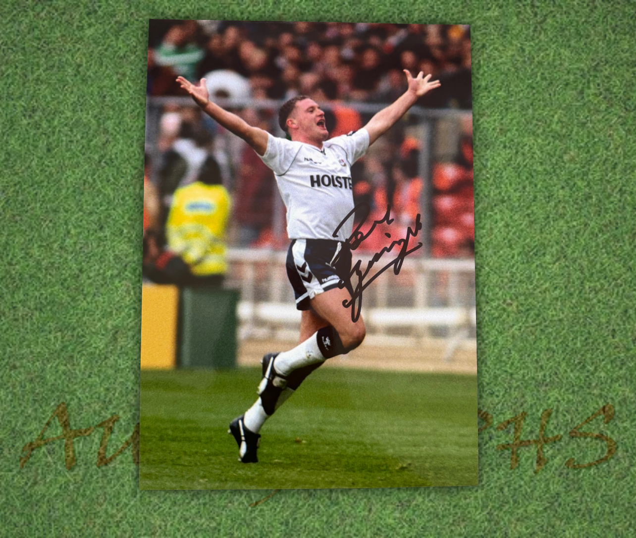 Paul Gazza Gascoigne Signed  Tottenham Hotspur 1991 FA Cup Arms Out Celebration A4 Photo 2