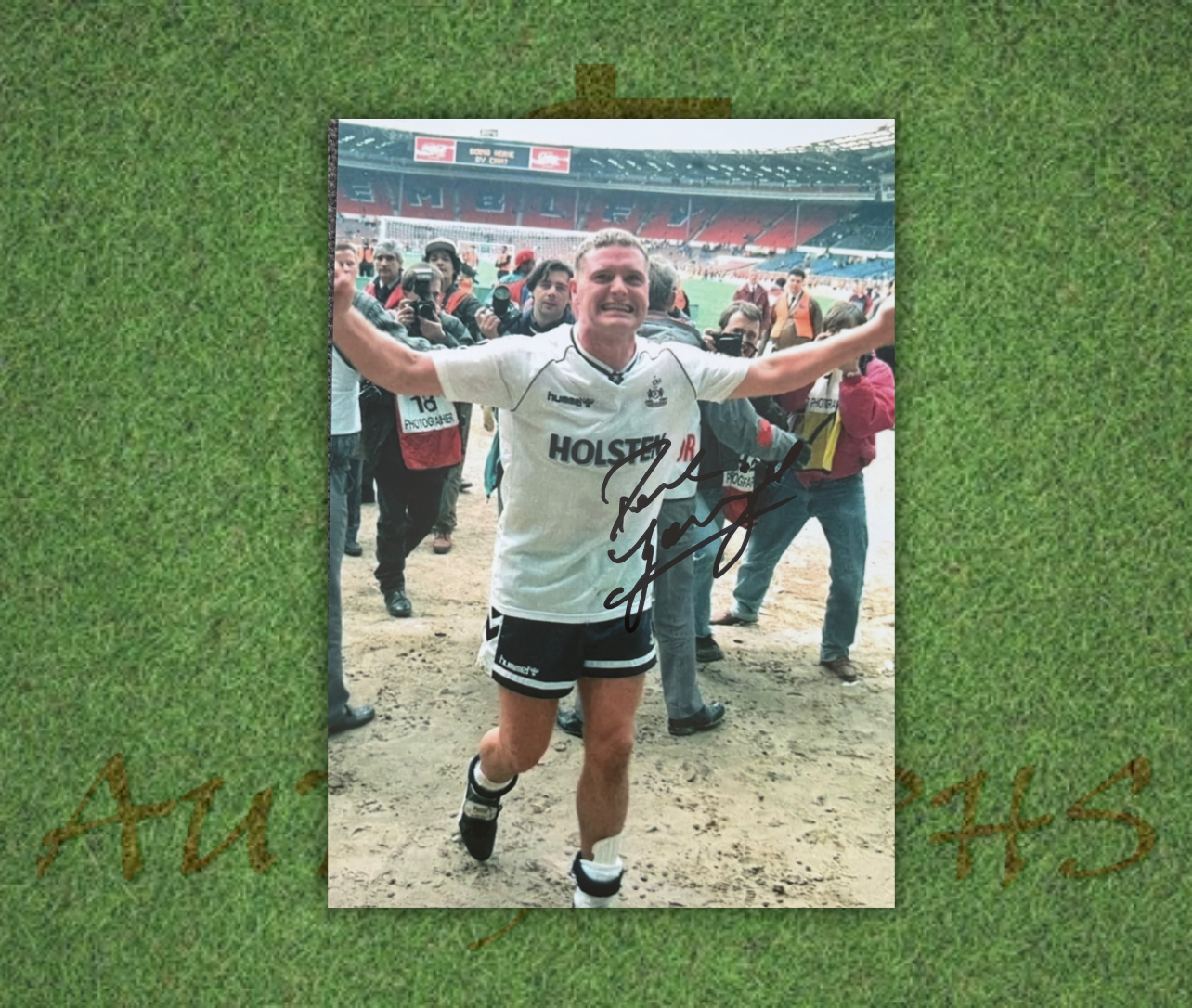 Paul Gazza Gascoigne Signed  Tottenham Hotspur 1991 Wembley A4 Photo 1
