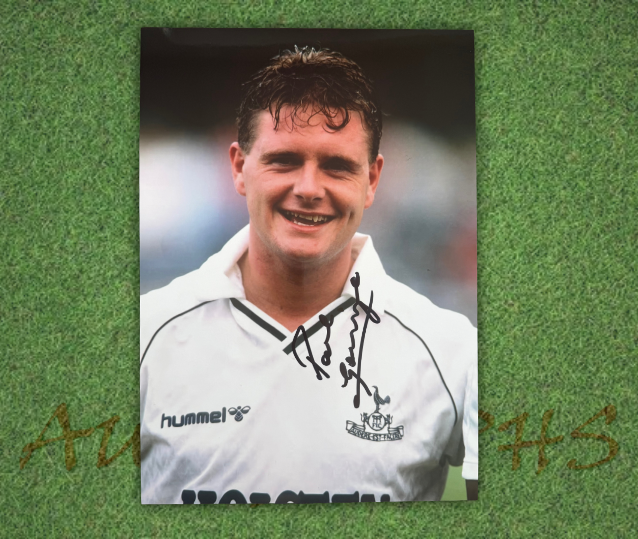 Paul Gazza Gascoigne Signed  Tottenham Hotspur Headshot Smile A4 Photo 2