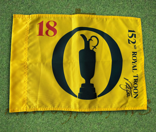 Sir Nick Faldo Signed The Open 152nd Royal Troon Golf Flag-ZCL Autographs-ZCL Autographs