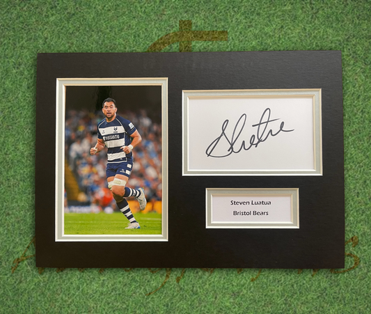 Steve Luatua Bristol Bears Rugby Signed Presentation Mount Display-Signed Presentation Display-ZCL Autographs-ZCL Autographs