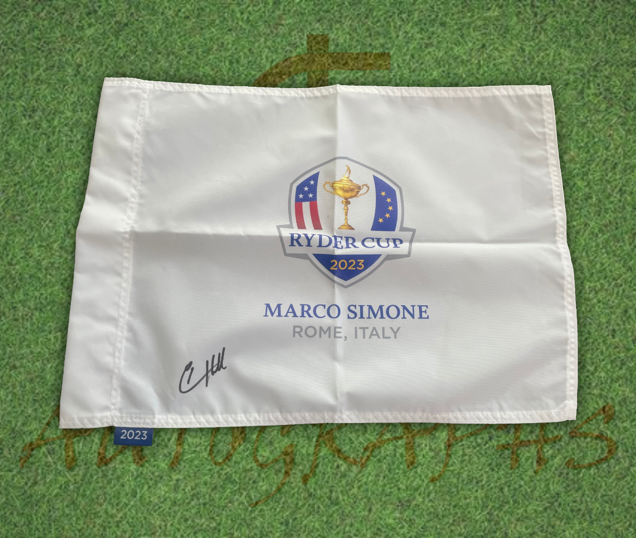 Tyrell Hatton Signed 2023 Ryder Cup Flag-ZCL Autographs-1-ZCL Autographs