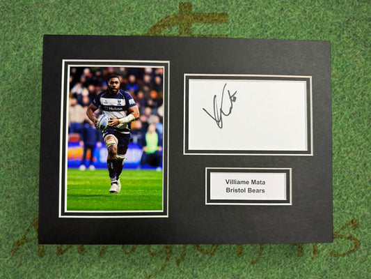Villiame Mata Signed A4 White Card Mount - Bristol Bears-ZCL Autographs